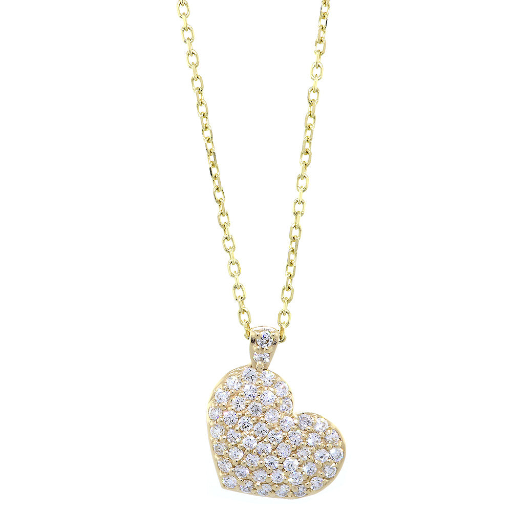 Small Diamond Heart Pendant and Chain, 1.55CT in 14K Yellow Gold, 16" Inch Chain