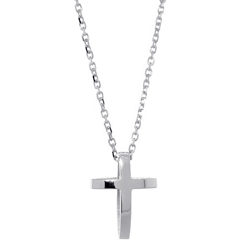 22mm 3D Open Cross Charm and 16 Inch Chain in 14K White Gold