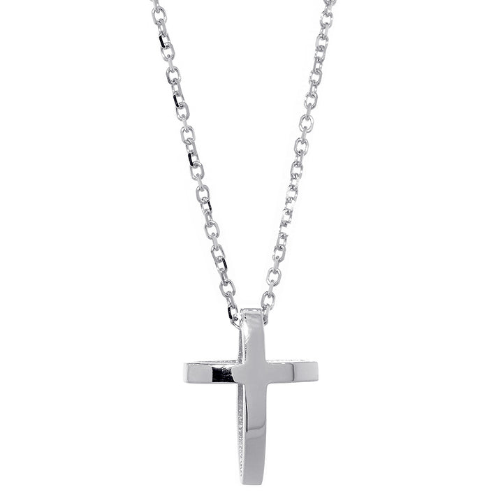 22mm 3D Open Cross Charm and 16 Inch Chain in 14K White Gold