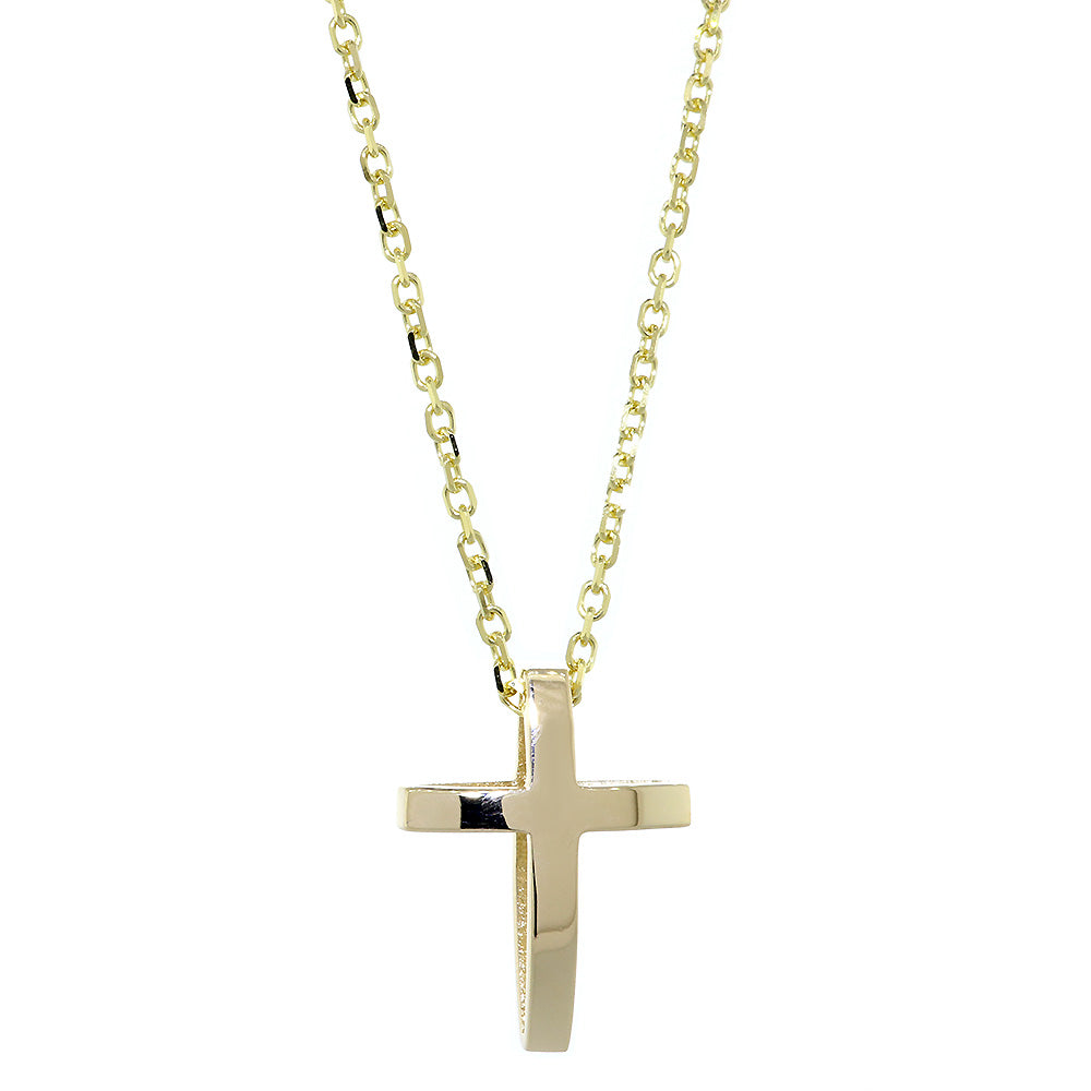 22mm 3D Open Cross Charm and 16 Inch Chain in 14K Yellow Gold