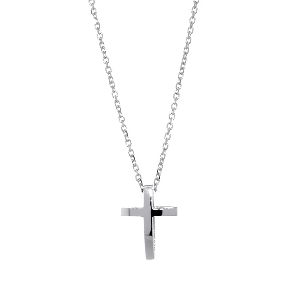 17mm 3D Open Cross Charm and 16 Inch Chain in Sterling Silver