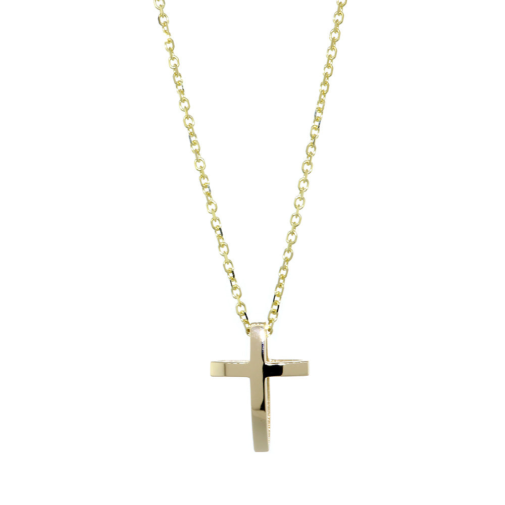 17mm 3D Open Cross Charm and 16 Inch Chain in 14K Yellow Gold
