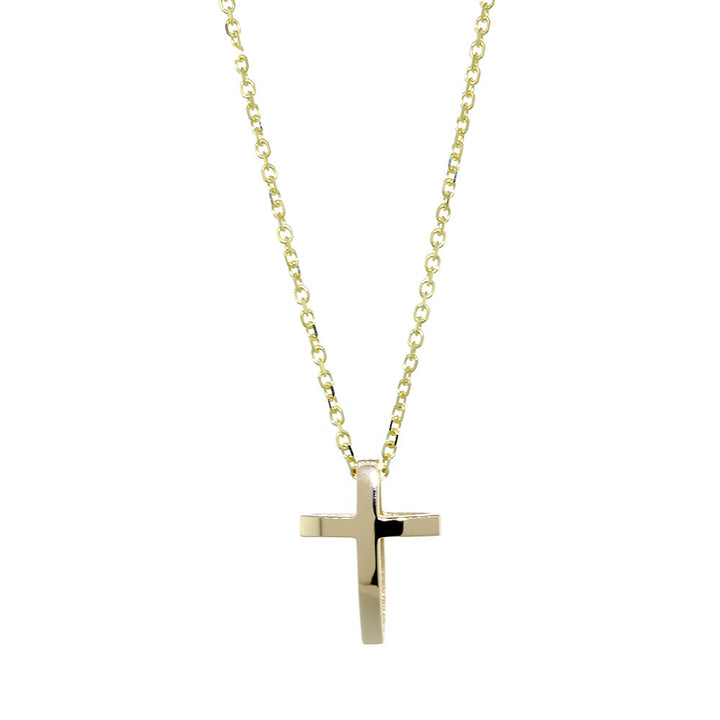 17mm 3D Open Cross Charm and 16 Inch Chain in 14K Yellow Gold