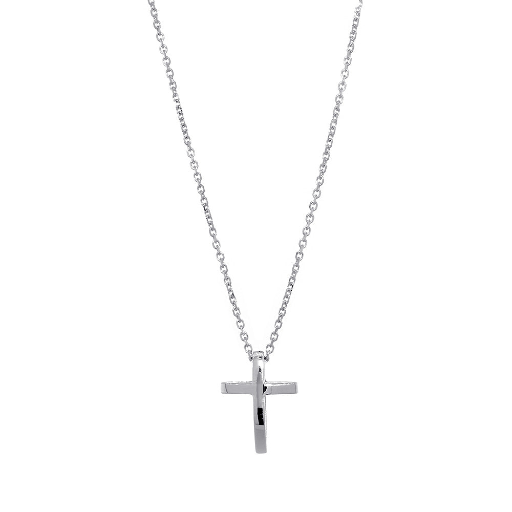 13mm 3D Open Cross Charm and 16 Inch Chain in Sterling Silver