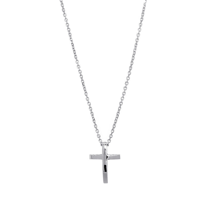 13mm 3D Open Cross Charm and 16 Inch Chain in 14K White Gold