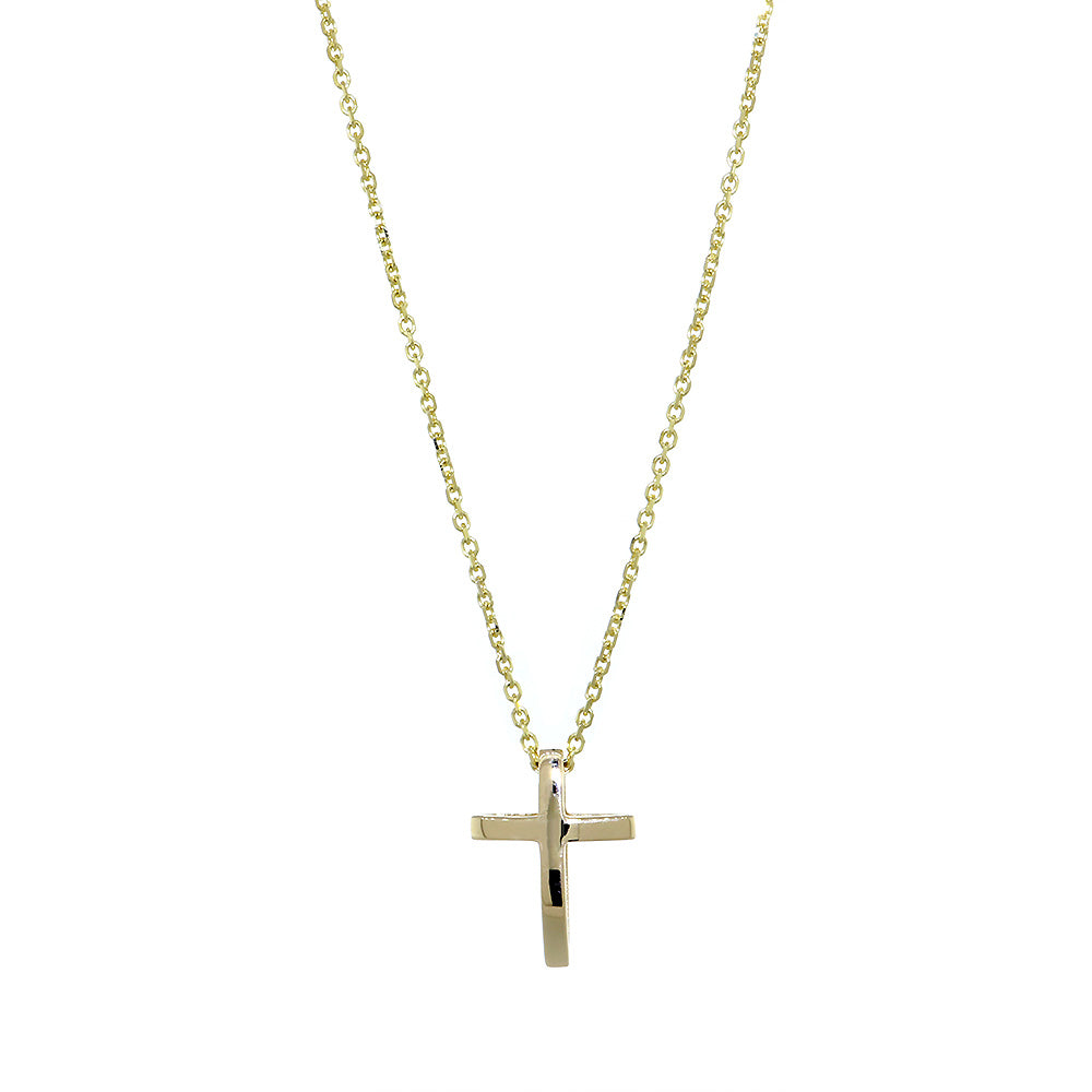 13mm 3D Open Cross Charm and 16 Inch Chain in 14K Yellow Gold
