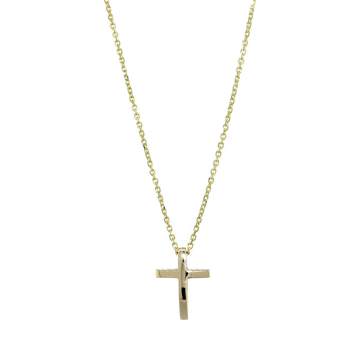 13mm 3D Open Cross Charm and 16 Inch Chain in 14K Yellow Gold