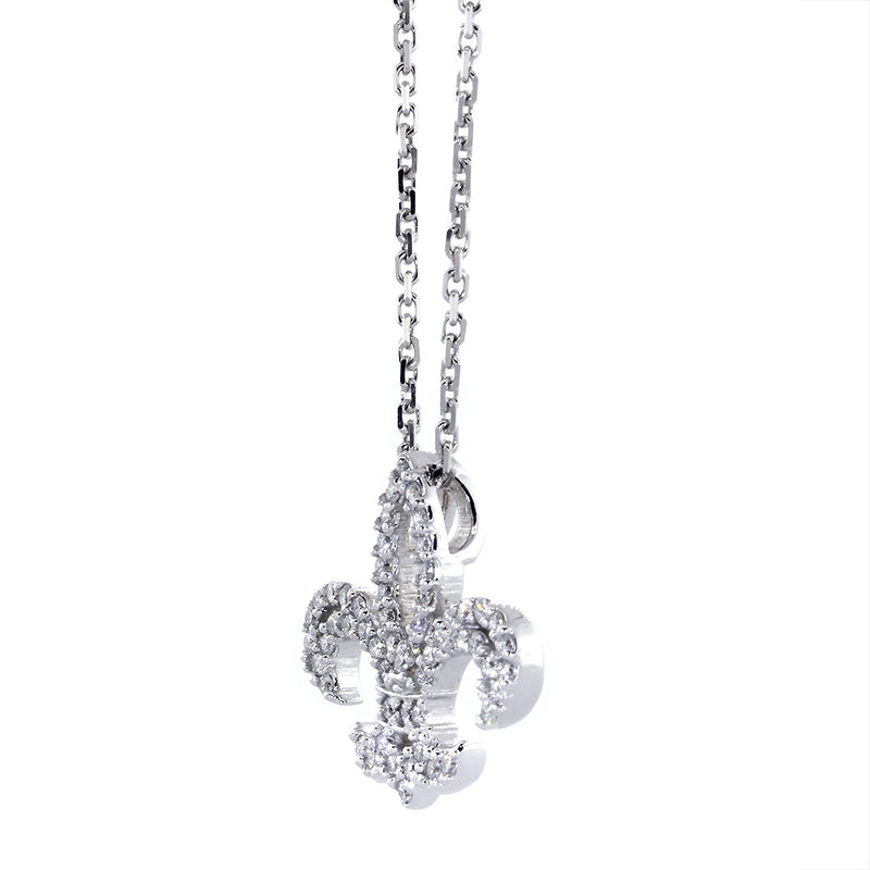 18mm Diamond Fleur De Lis Necklace, 0.60CT, 16 Inches in 14K White Gold