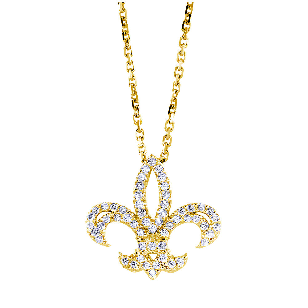 18mm Diamond Fleur De Lis Necklace, 0.60CT, 16 Inches in 14K Yellow Gold