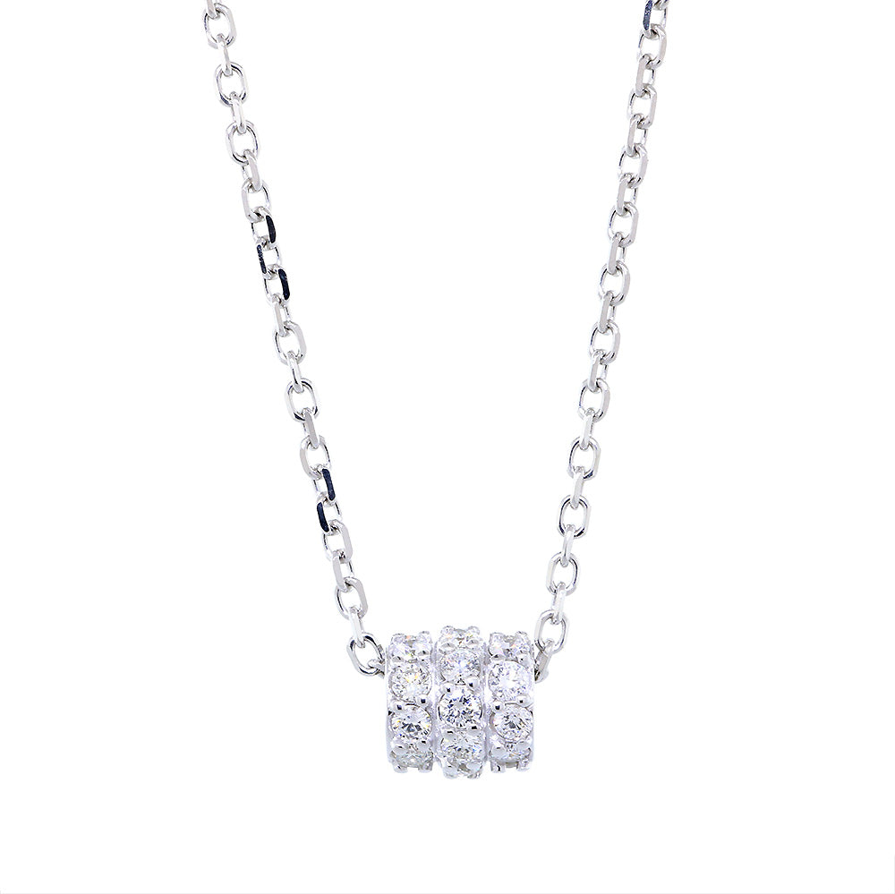 Triple Row Diamond Roundel Pendant and Chain, 0.97CT, 16 Inch Chain in 14k White Gold