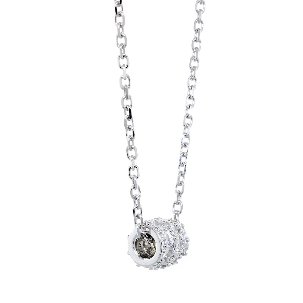 Triple Row Diamond Roundel Pendant and Chain, 0.97CT, 16 Inch Chain in 14k White Gold