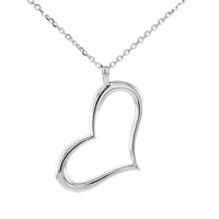 28mm Open, Offset, Wavy Heart Charm and 16 Inch Chain in 14K White Gold