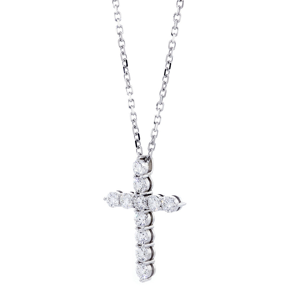 28mm Diamond Cross Pendant and Chain, 2.05CT in 14K White Gold