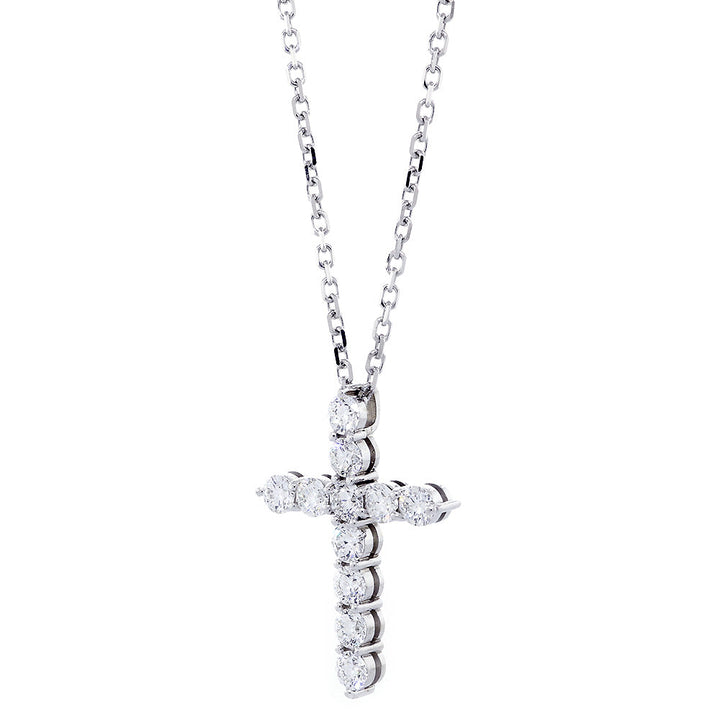 28mm Diamond Cross Pendant and Chain, 2.05CT in 14K White Gold