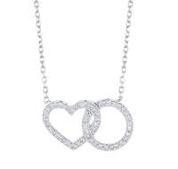 2 Levels Version 21 mm Wide Diamond Heart and Circle Pendant Necklace, 0.35 CT, 16 Inches in 14K White Gold