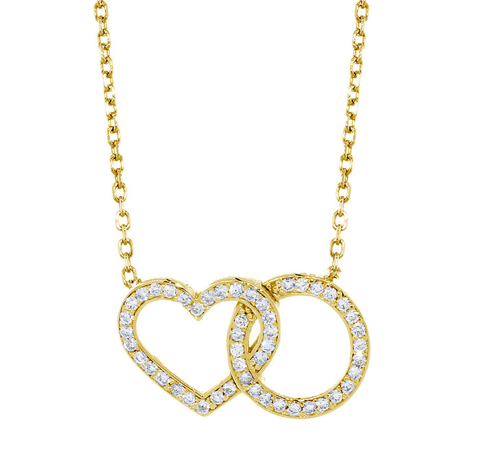 2 Levels Version 21 mm Wide Diamond Heart and Circle Pendant Necklace, 0.35 CT, 16 Inches in 14K White Gold