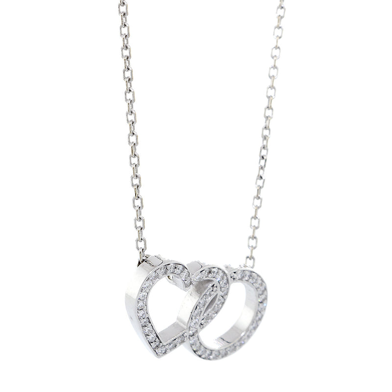 21 mm Wide Diamond Heart and Circle Pendant Necklace, 0.35 CT, 16 IN in 14K White Gold