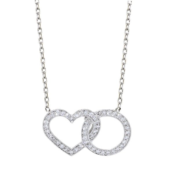 21 mm Wide Diamond Heart and Circle Pendant Necklace, 0.35 CT, 16 IN in 14K White Gold