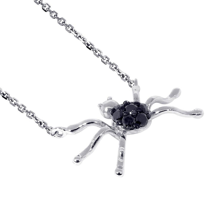 Black Diamond Spider Necklace in 14k White Gold