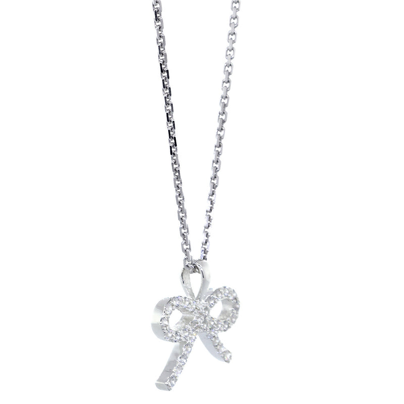 Mini Cubic Zirconia Bow Pendant and Chain in Sterling Silver