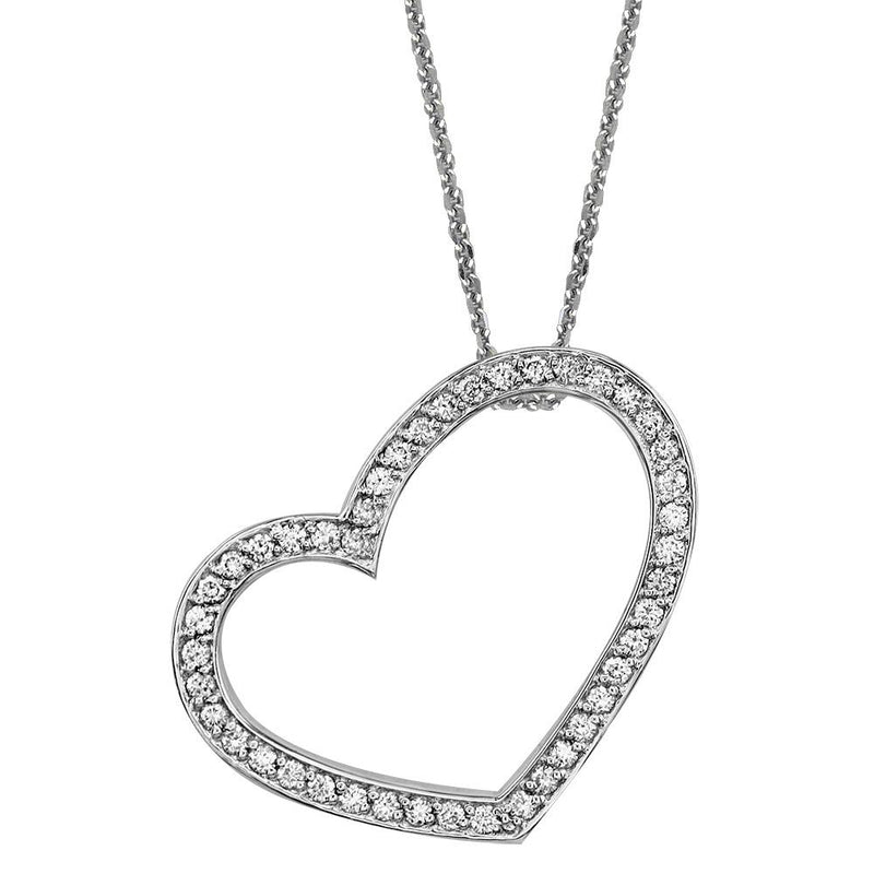 Medium Open Diamond Heart Pendant and Chain in 14K White Gold, 0.45CT, 18" Inches