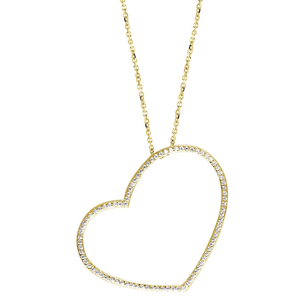 Extra Large Thin Open Diamond Heart Necklace, 0.86CT in 14K Yellow Gold