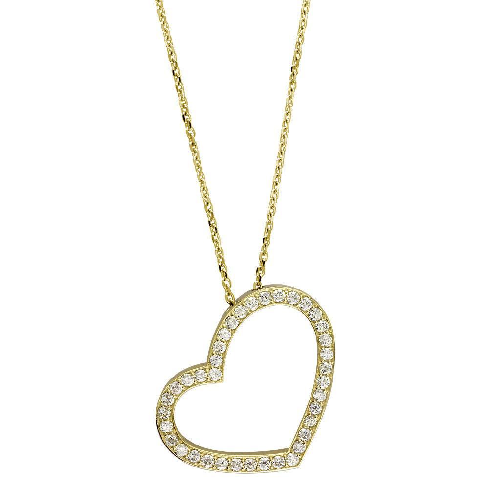 Open Diamond Heart Necklace, 2.00CT in 14K Yellow Gold