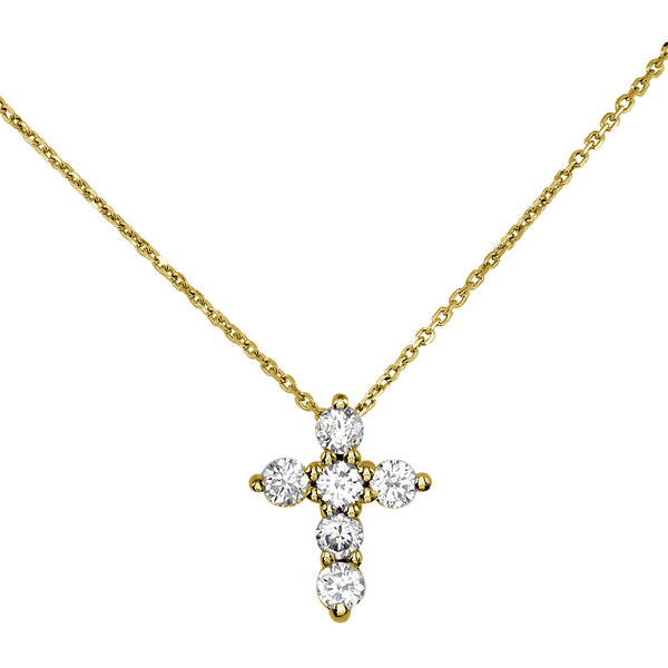 Small Diamond Cross Pendant and Chain, 0.40CT in 14K Yellow Gold