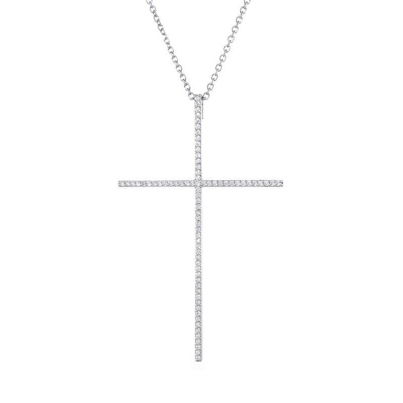 2.5 Inch Single Row Diamond Cross on 18 Inch Chain, 0.65 CT in 14K Yellow Gold