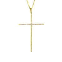 2.5 Inch Single Row Diamond Cross on 18 Inch Chain, 0.65 CT in 14K Yellow Gold