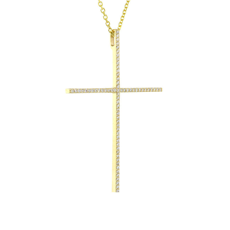 2.5 Inch Single Row Diamond Cross on 18 Inch Chain, 0.65 CT in 14K White Gold