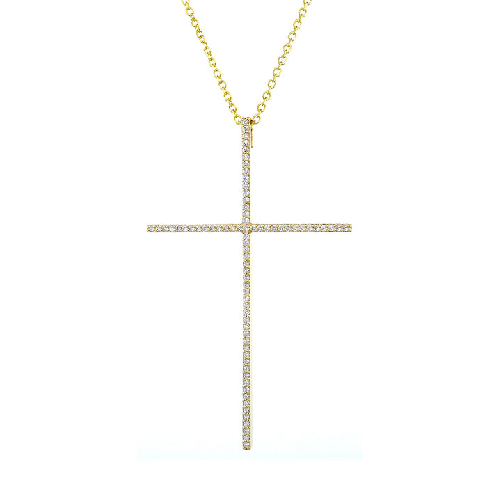 2.5 Inch Single Row Diamond Cross on 18 Inch Chain, 0.65 CT in 14K Yellow Gold