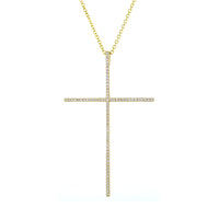 2.5 Inch Single Row Diamond Cross on 18 Inch Chain, 0.65 CT in 14K Yellow Gold