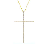 2.5 Inch Single Row Diamond Cross on 18 Inch Chain, 0.65 CT in 14K White Gold