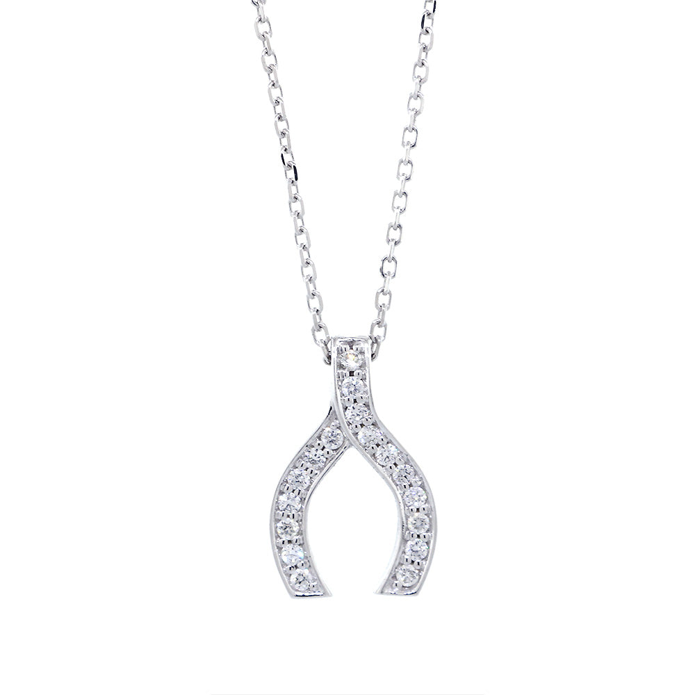 19mm Diamond Wishbone Pendant and Chain, 0.51CT in 14K White Gold