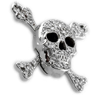 Large Diamond Jolly Roger Skull and Crossbones Necklace in 14K White Gold