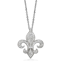 Large Diamond Fleur De Lis Pendant and Chain in 14K White Gold