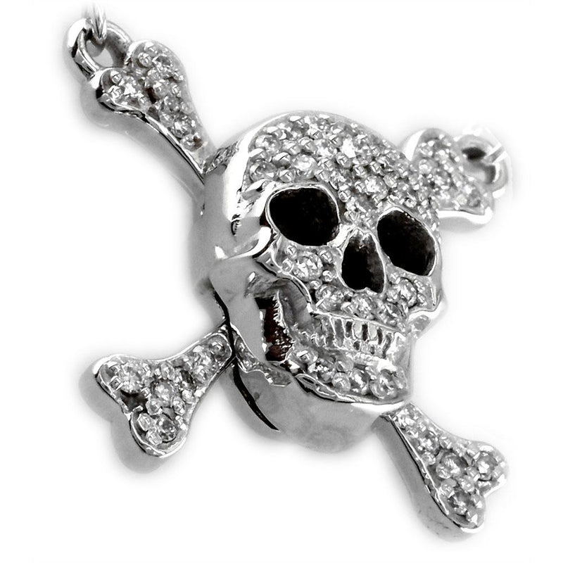 Small Diamond Jolly Roger Skull and Crossbones Necklace in 14K White Gold