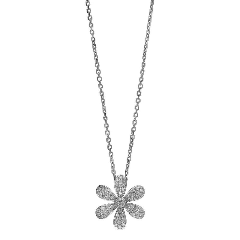 Diamond Daisy Flower Pendant and Chain, 0.63CT in 14k White Gold