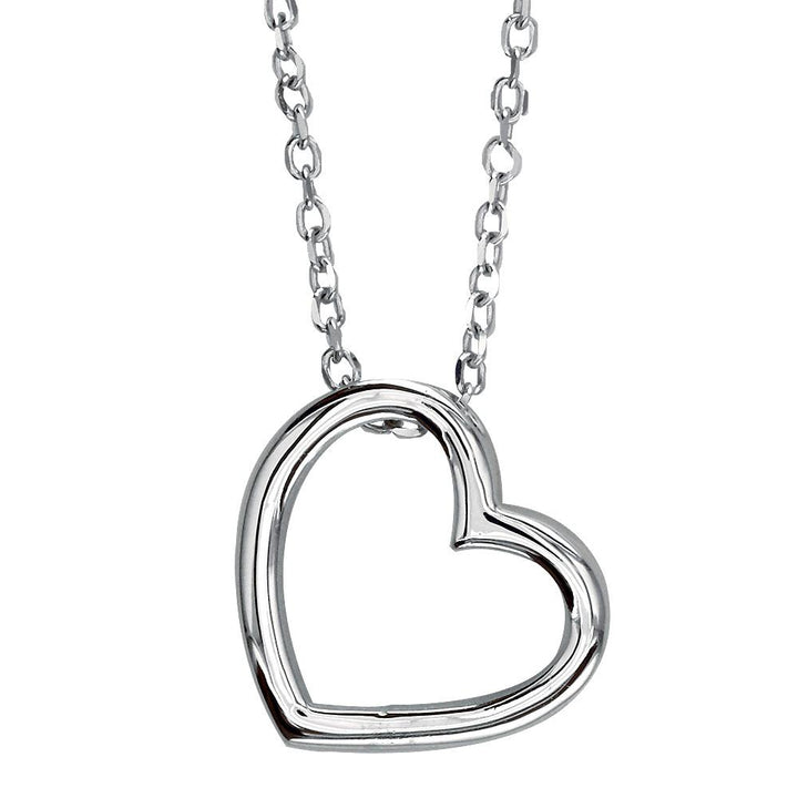 Open Heart Charm and Chain in 14K White Gold