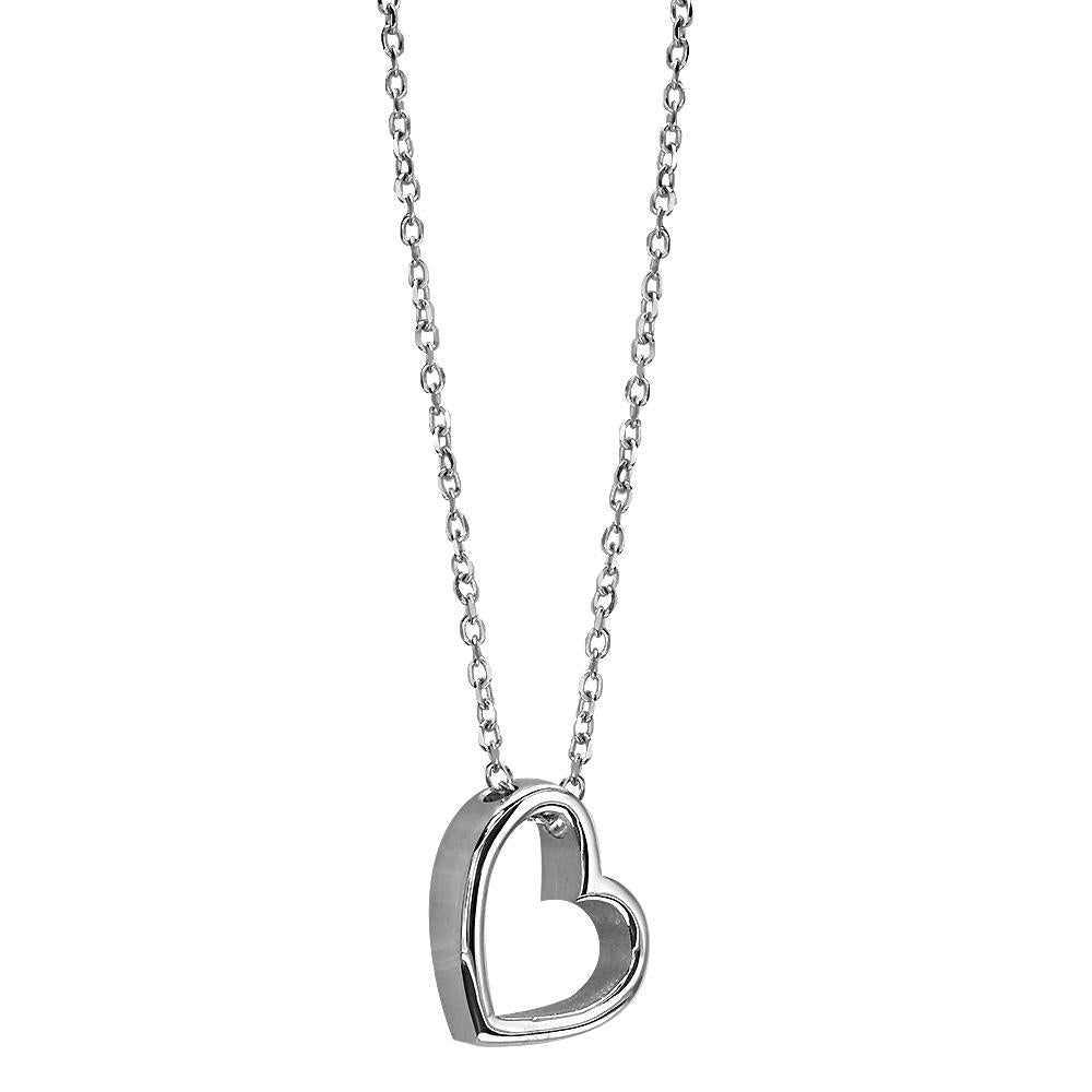 Open Heart Charm and Chain in 14K White Gold