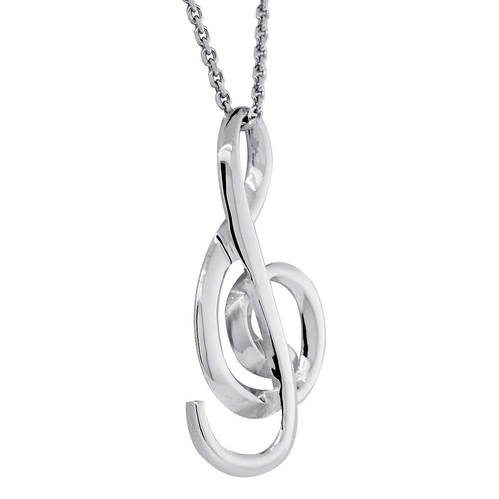 31mm Flowing Treble Clef Ribbon Charm and Chain in Sterling Silver