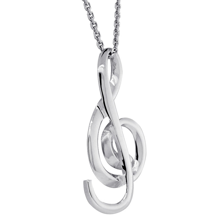 31mm Flowing Treble Clef Ribbon Charm and Chain in Sterling Silver