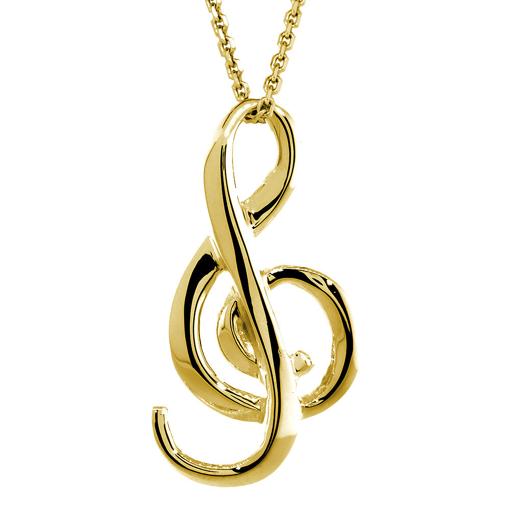 31mm Flowing Treble Clef Ribbon Charm and Chain in 14k Yellow Gold