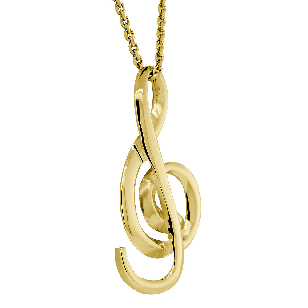 31mm Flowing Treble Clef Ribbon Charm and Chain in 14k Yellow Gold