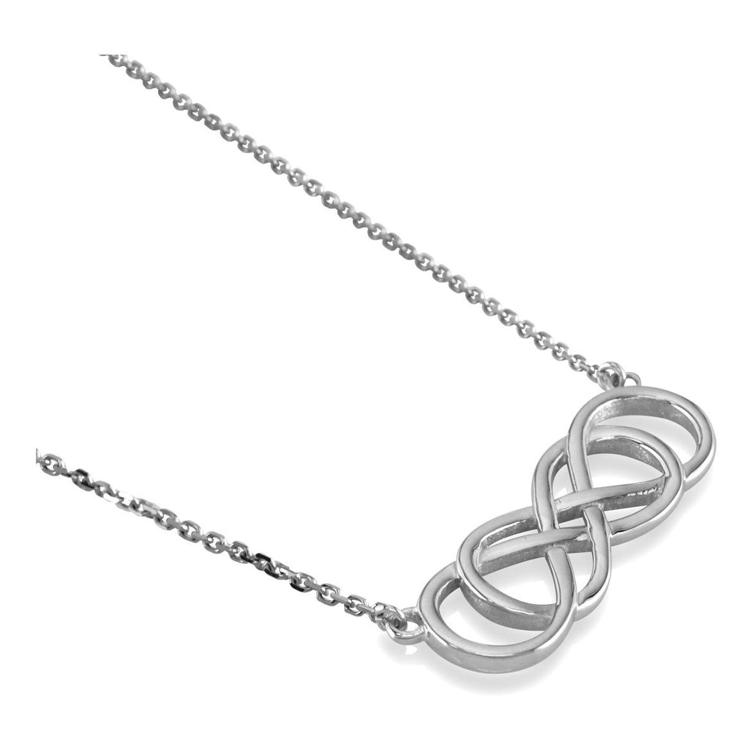 Large Double Infinity Symbol Charm and Chain, Best Friends Forever Charm, Sisters Charm, 10mm X 30mm, 18 Inches Total in 14K White Gold