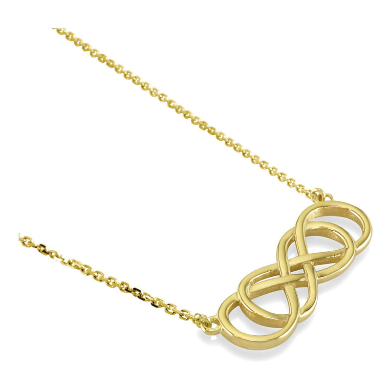 Large Double Infinity Symbol Charm and Chain, Best Friends Forever Charm, Sisters Charm, 10mm X 30mm, 18 Inches Total in 14K Yellow Gold