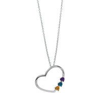 Open Heart Necklace with 3 Heart Shape Gemstones in 14K White Gold
