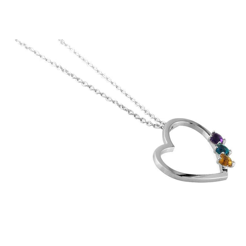 Open Heart Necklace with 3 Heart Shape Gemstones in 14K White Gold