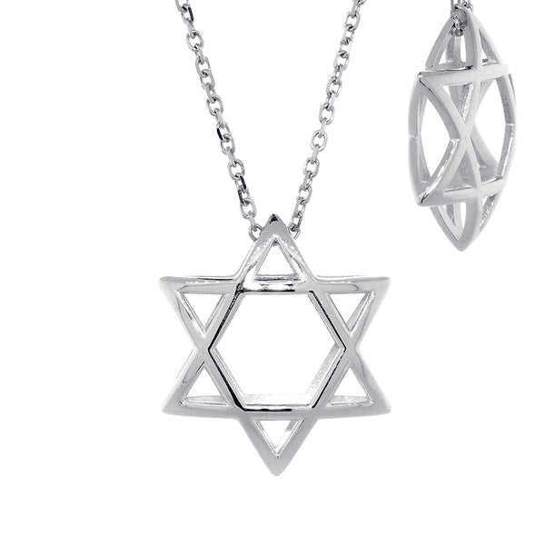 21mm 3D Open Domed Jewish Star of David Charm and 16 Inch Chain in Sterling Silver